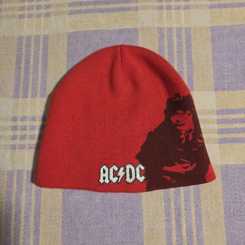 Vintage AC/DC Embroidered Beanie Let There Be Rock Bio Domes Head Gear 2005 Y2k